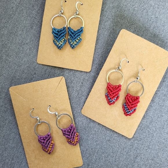 New Handmade Micro- Macrame Earrings- purple and burnt orange - Picture 3 of 4